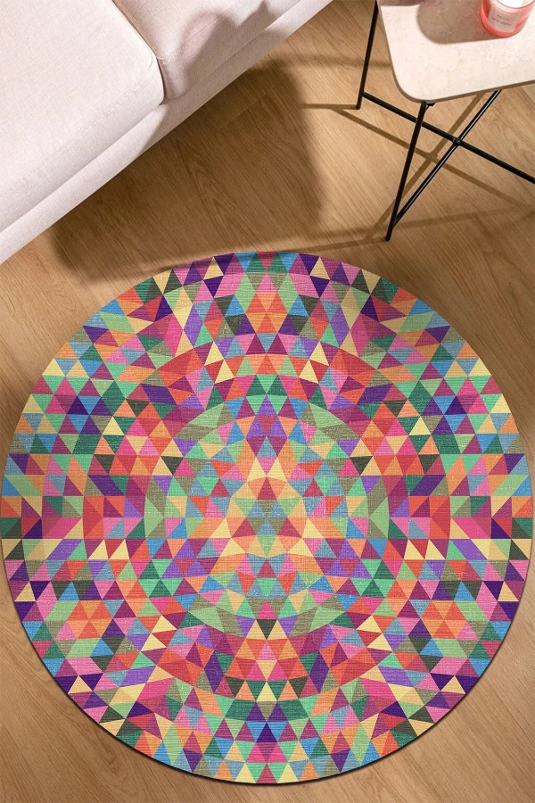 Sepom Pamuk Tabanlı Yıkanabilen Kaydırmaz Antibakteriyel Şönil Yuvarlak Halı