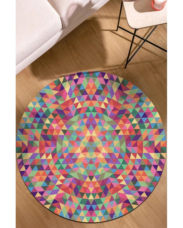 Sepom Pamuk Tabanlı Yıkanabilen Kaydırmaz Antibakteriyel Şönil Yuvarlak Halı