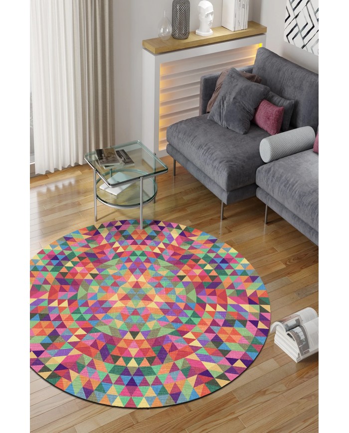 Sepom Pamuk Tabanlı Yıkanabilen Kaydırmaz Antibakteriyel Şönil Yuvarlak Halı