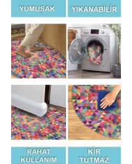 Sepom Pamuk Tabanlı Yıkanabilen Kaydırmaz Antibakteriyel Şönil Yuvarlak Halı