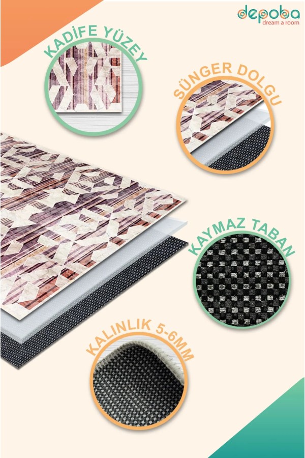 Scott Kadife Yıkanabilir Kaymaz Pamuk Tabanlı Antibakteriyel Salon Halısı