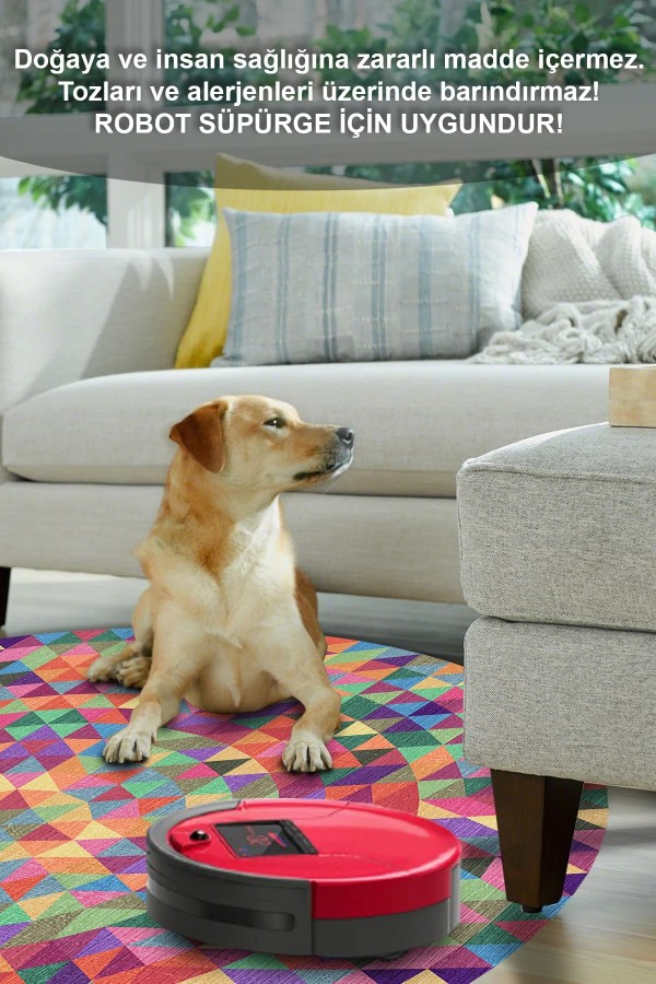 Sepom Pamuk Tabanlı Yıkanabilen Kaydırmaz Antibakteriyel Şönil Yuvarlak Halı