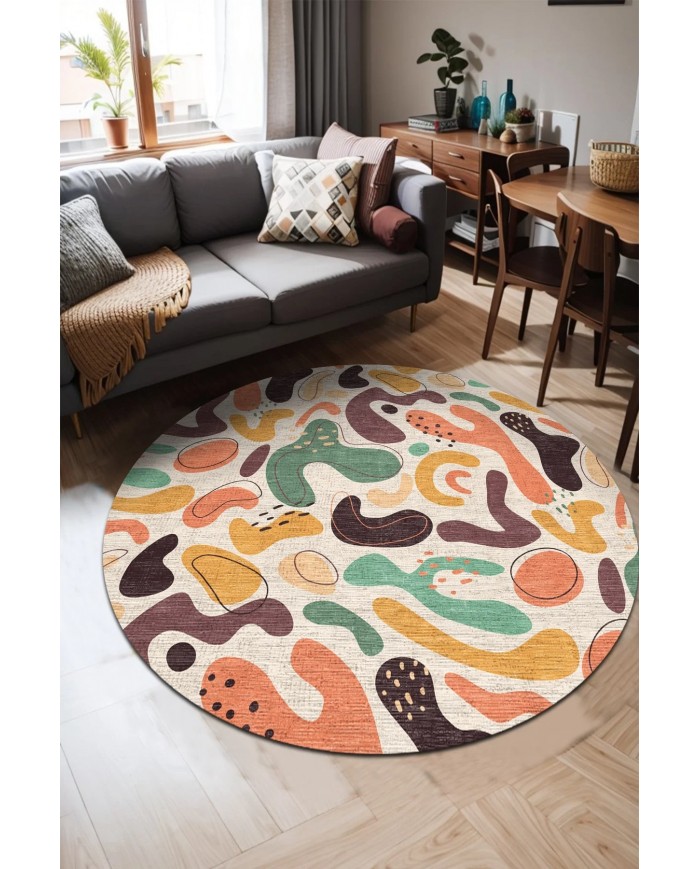 Selone Pamuk Tabanlı Yıkanabilen Kaydırmaz Antibakteriyel Şönil Yuvarlak Halı