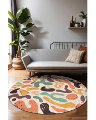 Selone Pamuk Tabanlı Yıkanabilen Kaydırmaz Antibakteriyel Şönil Yuvarlak Halı