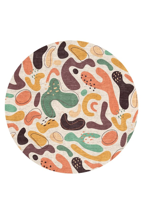 Selone Pamuk Tabanlı Yıkanabilen Kaydırmaz Antibakteriyel Şönil Yuvarlak Halı