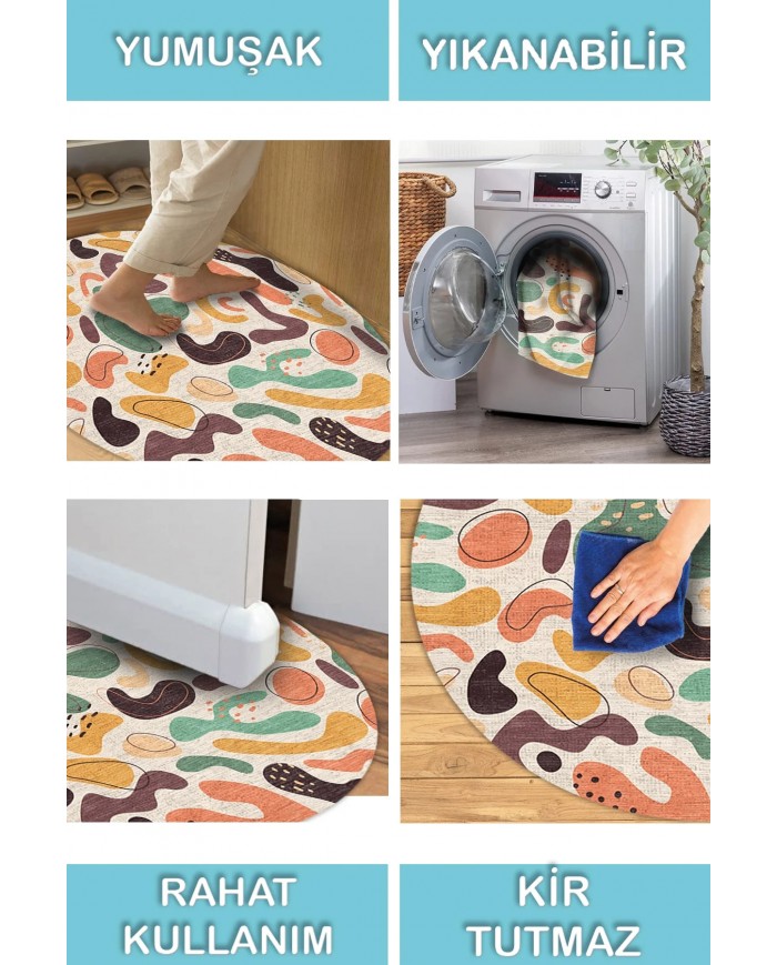 Selone Pamuk Tabanlı Yıkanabilen Kaydırmaz Antibakteriyel Şönil Yuvarlak Halı