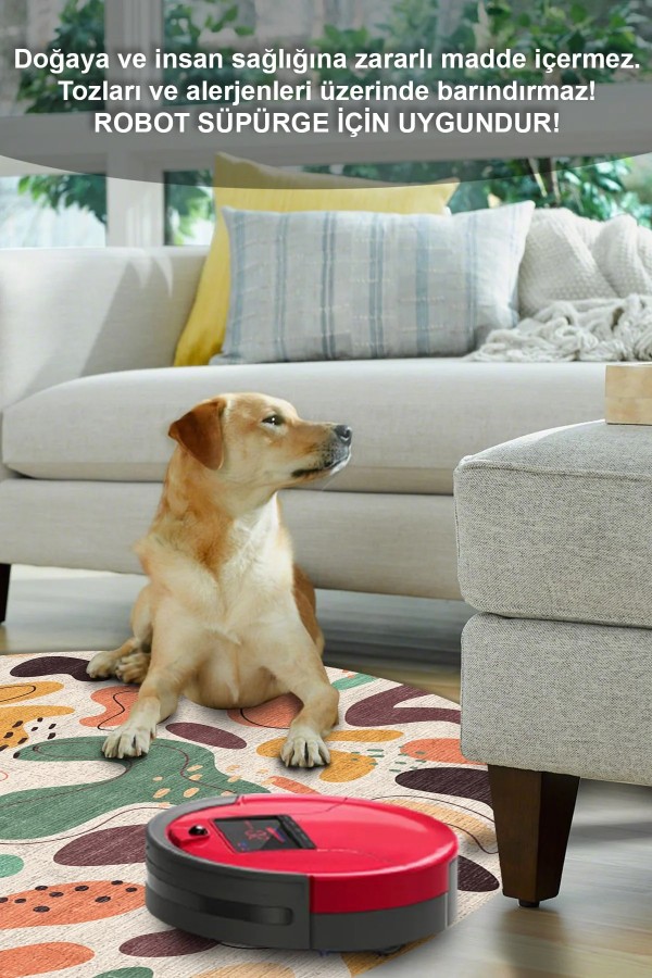 Selone Pamuk Tabanlı Yıkanabilen Kaydırmaz Antibakteriyel Şönil Yuvarlak Halı