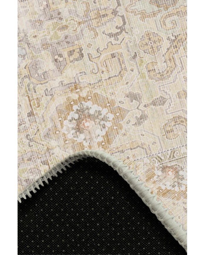 Ryella Desenli Pamuk Tabanlı Yıkanabilen Kaydırmaz Antibakteriyel Şönil Salon Halısı