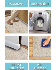 Ryella Desenli Pamuk Tabanlı Yıkanabilen Kaydırmaz Antibakteriyel Şönil Salon Halısı