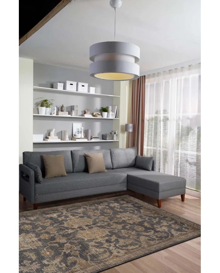 Selezi Desenli Pamuk Tabanlı Yıkanabilen Kaydırmaz Antibakteriyel Şönil Salon Halısı