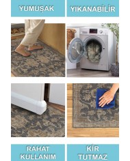 Selezi Desenli Pamuk Tabanlı Yıkanabilen Kaydırmaz Antibakteriyel Şönil Salon Halısı