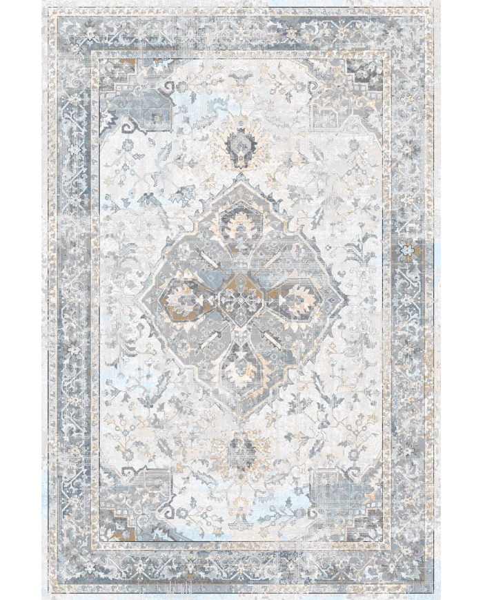 Sarande Desenli Pamuk Tabanlı Yıkanabilen Kaydırmaz Antibakteriyel Şönil Salon Halısı