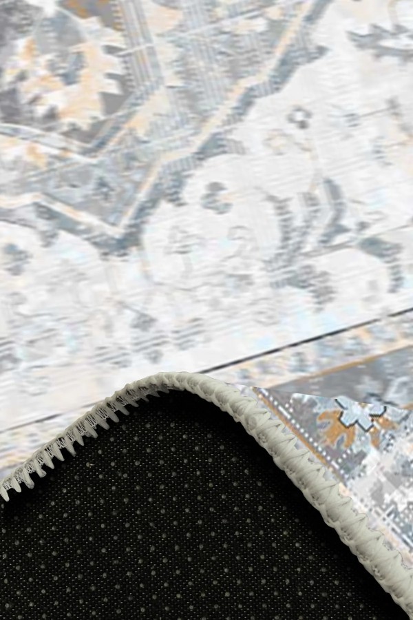 Sarande Desenli Pamuk Tabanlı Yıkanabilen Kaydırmaz Antibakteriyel Şönil Salon Halısı