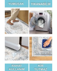 Sarande Desenli Pamuk Tabanlı Yıkanabilen Kaydırmaz Antibakteriyel Şönil Salon Halısı