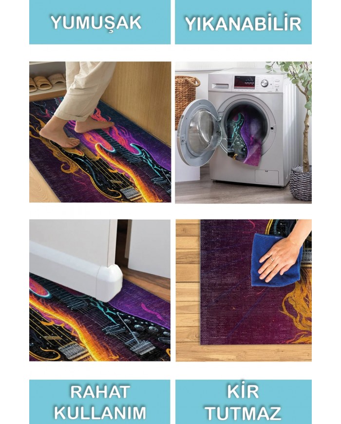 Rock Şönil Gamer Halısı Pamuk Tabanlı Yıkanabilen Kaymaz Genç Odası Oyuncu Gaming Halısı