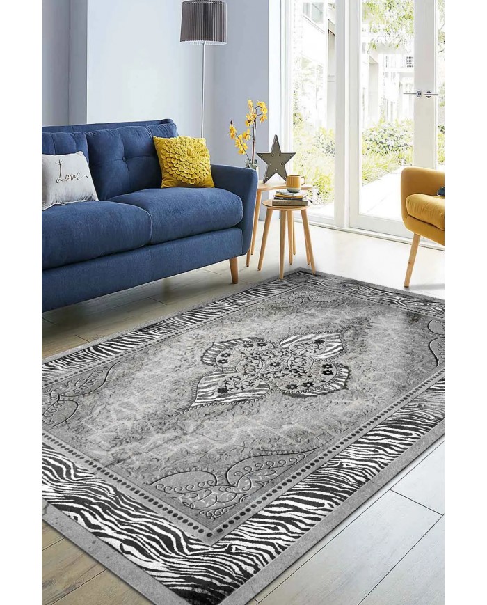 Riposa Desenli Pamuk Tabanlı Yıkanabilen Kaydırmaz Antibakteriyel Şönil Salon Halısı