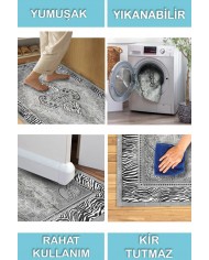 Riposa Desenli Pamuk Tabanlı Yıkanabilen Kaydırmaz Antibakteriyel Şönil Salon Halısı