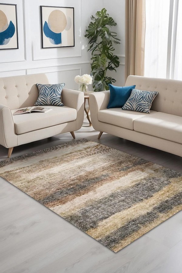 Rizta Desenli Pamuk Tabanlı Yıkanabilen Kaydırmaz Antibakteriyel Şönil Salon Halısı