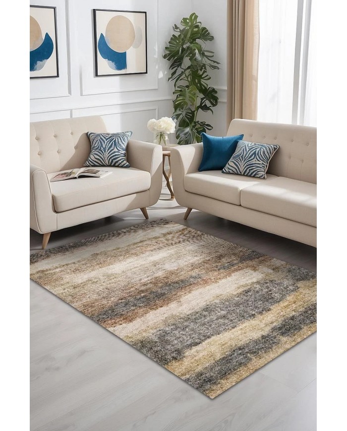 Rizta Desenli Pamuk Tabanlı Yıkanabilen Kaydırmaz Antibakteriyel Şönil Salon Halısı