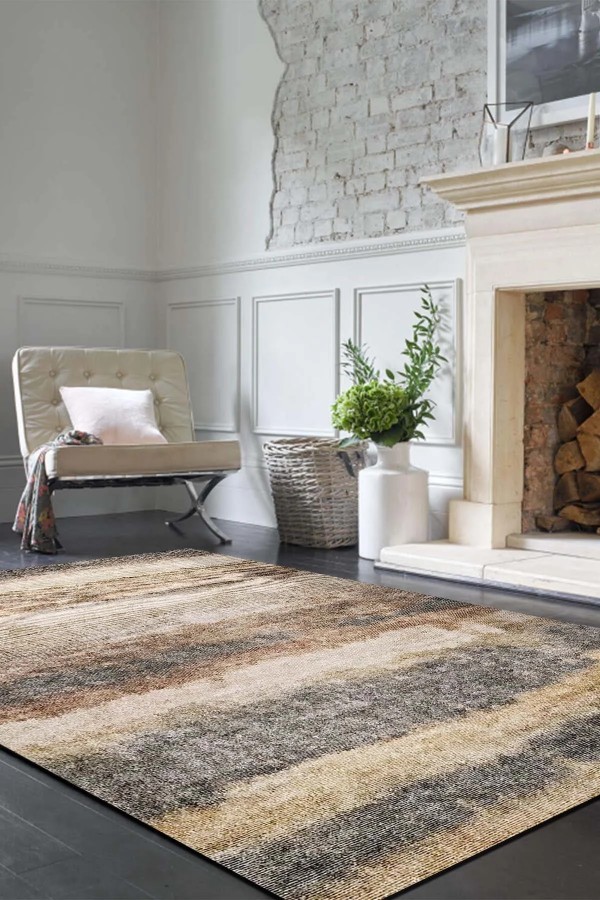 Rizta Desenli Pamuk Tabanlı Yıkanabilen Kaydırmaz Antibakteriyel Şönil Salon Halısı