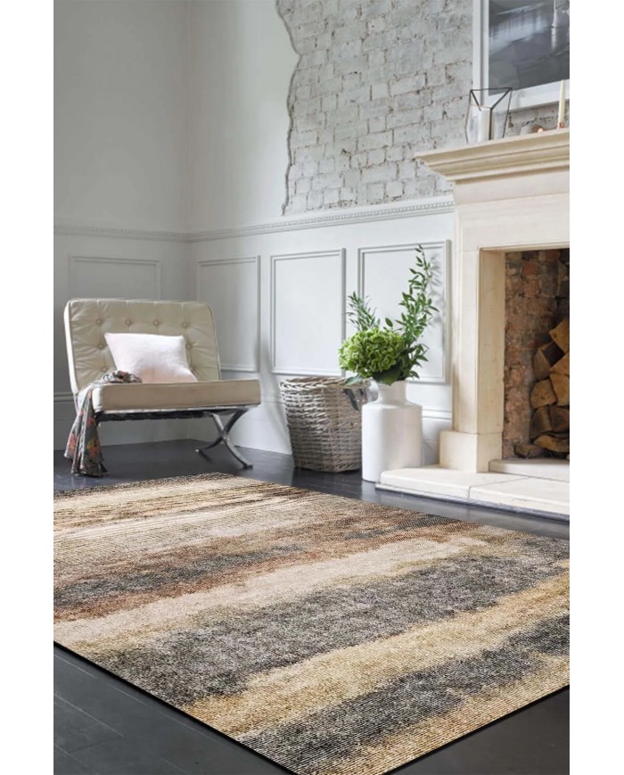 Rizta Desenli Pamuk Tabanlı Yıkanabilen Kaydırmaz Antibakteriyel Şönil Salon Halısı