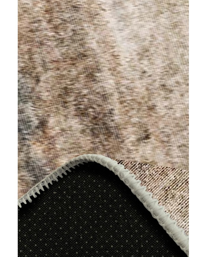 Rizta Desenli Pamuk Tabanlı Yıkanabilen Kaydırmaz Antibakteriyel Şönil Salon Halısı