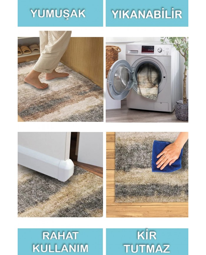 Rizta Desenli Pamuk Tabanlı Yıkanabilen Kaydırmaz Antibakteriyel Şönil Salon Halısı