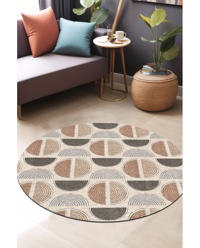 Ring Pamuk Tabanlı Yıkanabilen Kaydırmaz Antibakteriyel Şönil Yuvarlak Halı