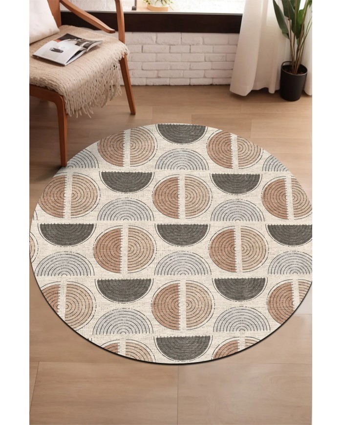 Ring Pamuk Tabanlı Yıkanabilen Kaydırmaz Antibakteriyel Şönil Yuvarlak Halı