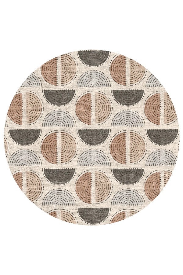 Ring Pamuk Tabanlı Yıkanabilen Kaydırmaz Antibakteriyel Şönil Yuvarlak Halı