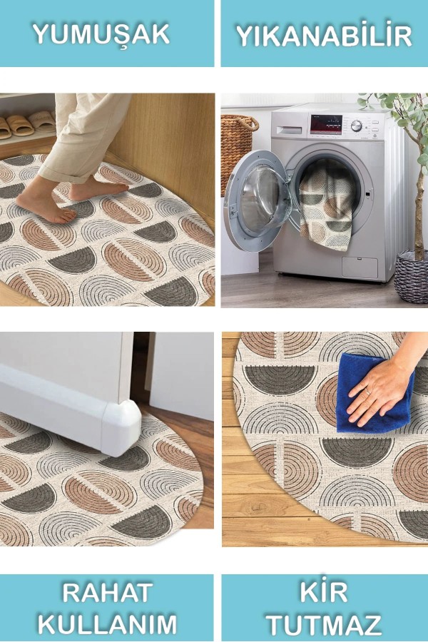 Ring Pamuk Tabanlı Yıkanabilen Kaydırmaz Antibakteriyel Şönil Yuvarlak Halı