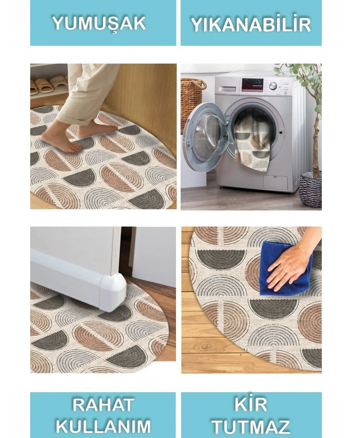 Ring Pamuk Tabanlı Yıkanabilen Kaydırmaz Antibakteriyel Şönil Yuvarlak Halı