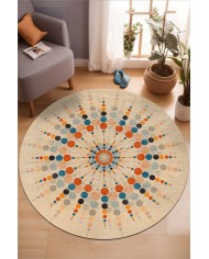 Rıenes Pamuk Tabanlı Yıkanabilen Kaydırmaz Antibakteriyel Şönil Yuvarlak Halı