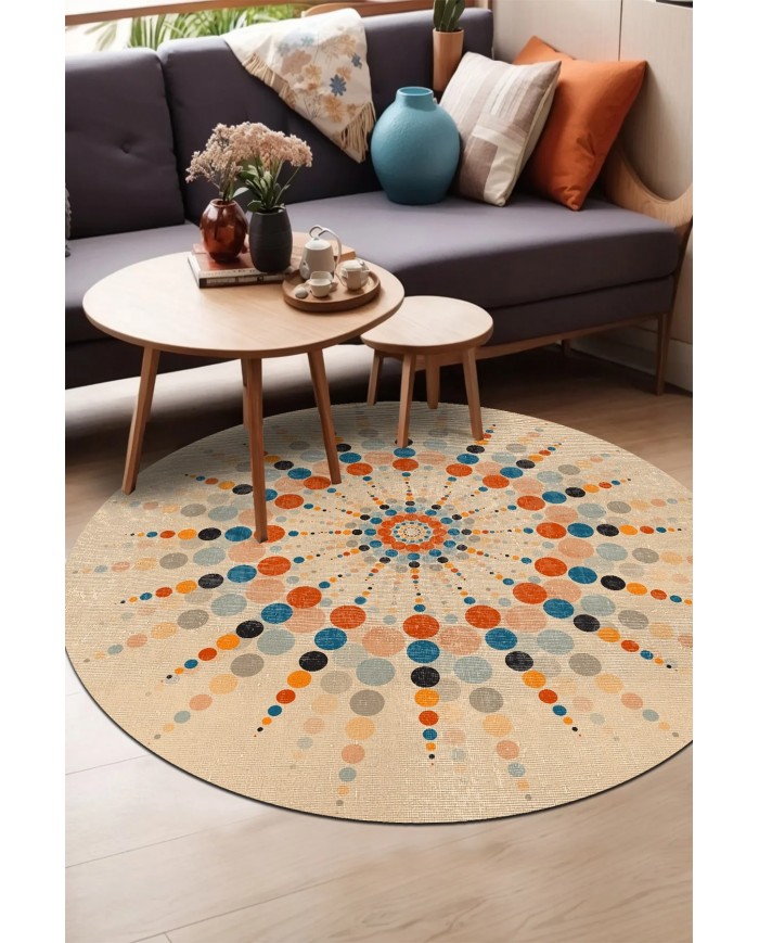 Rıenes Pamuk Tabanlı Yıkanabilen Kaydırmaz Antibakteriyel Şönil Yuvarlak Halı