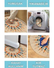 Rıenes Pamuk Tabanlı Yıkanabilen Kaydırmaz Antibakteriyel Şönil Yuvarlak Halı