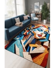 Stones Desenli Pamuk Tabanlı Yıkanabilen Kaydırmaz Antibakteriyel Şönil Salon Halısı