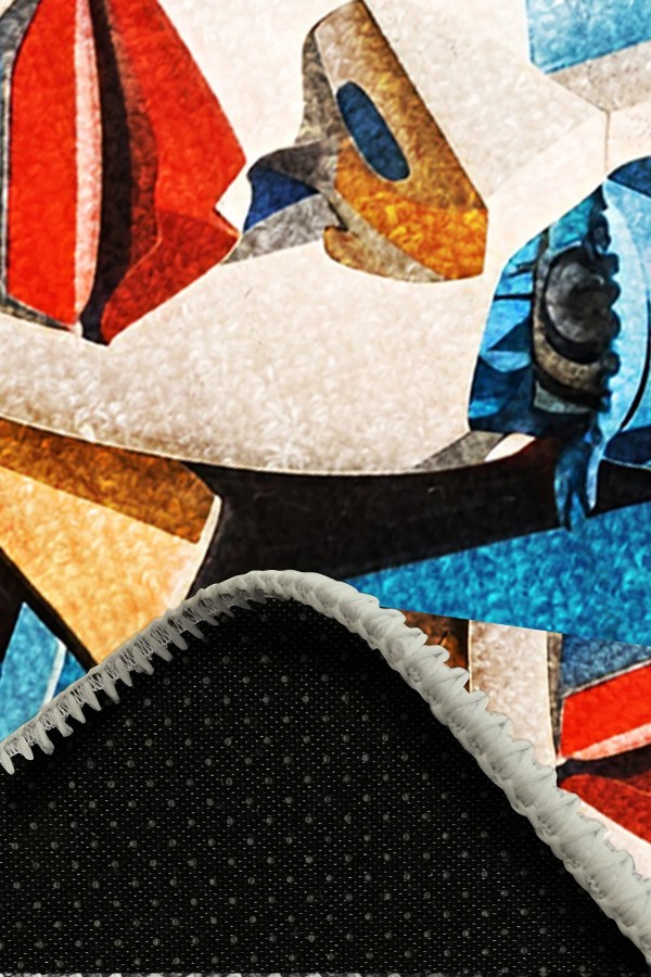 Stones Desenli Pamuk Tabanlı Yıkanabilen Kaydırmaz Antibakteriyel Şönil Salon Halısı