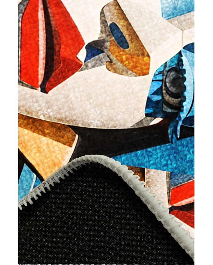 Stones Desenli Pamuk Tabanlı Yıkanabilen Kaydırmaz Antibakteriyel Şönil Salon Halısı