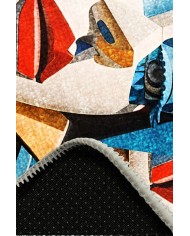 Stones Desenli Pamuk Tabanlı Yıkanabilen Kaydırmaz Antibakteriyel Şönil Salon Halısı