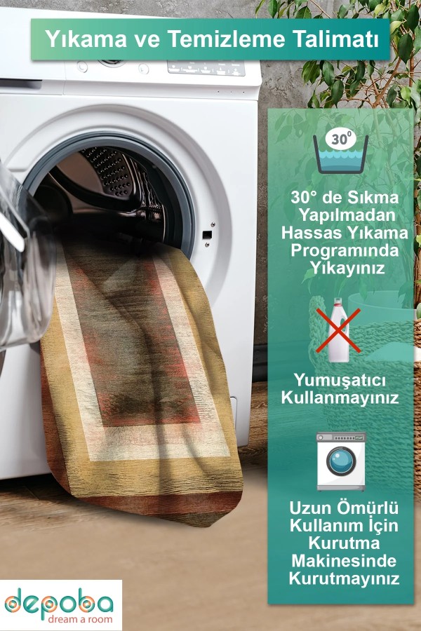 Ningo Kadife Yıkanabilir Kaymaz Pamuk Tabanlı Antibakteriyel Salon Halısı