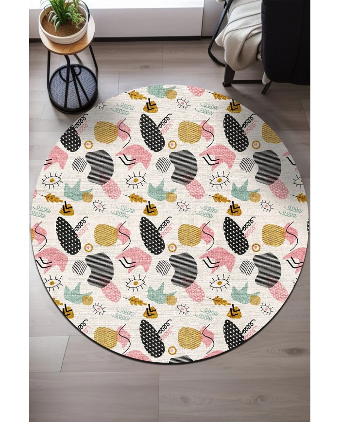 Taren Pamuk Tabanlı Yıkanabilen Kaydırmaz Antibakteriyel Şönil Yuvarlak Halı
