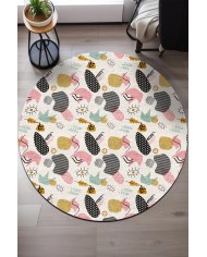 Taren Pamuk Tabanlı Yıkanabilen Kaydırmaz Antibakteriyel Şönil Yuvarlak Halı