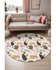 Taren Pamuk Tabanlı Yıkanabilen Kaydırmaz Antibakteriyel Şönil Yuvarlak Halı