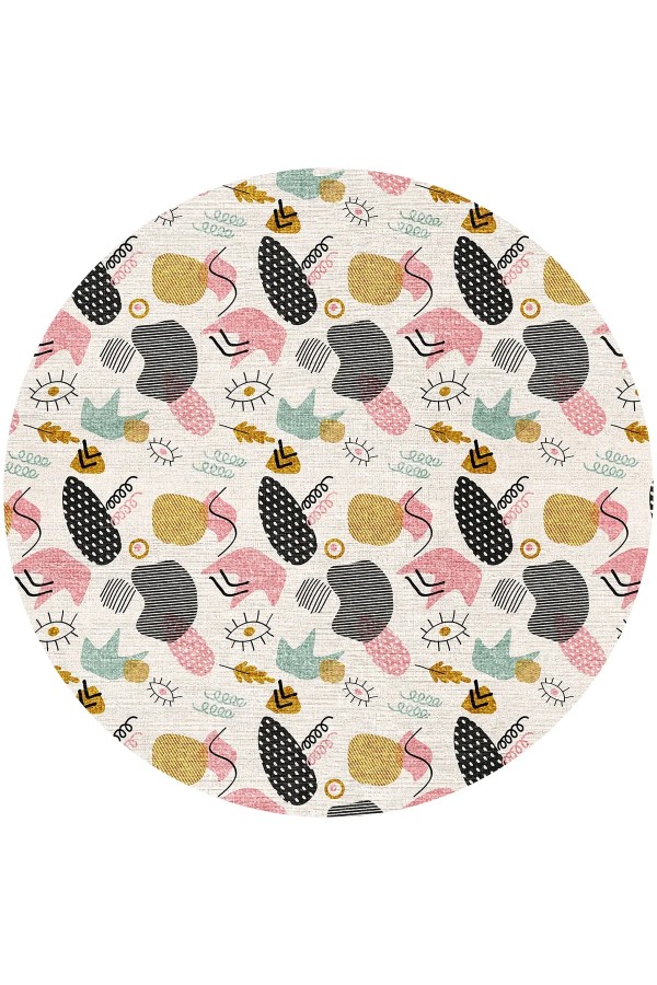 Taren Pamuk Tabanlı Yıkanabilen Kaydırmaz Antibakteriyel Şönil Yuvarlak Halı