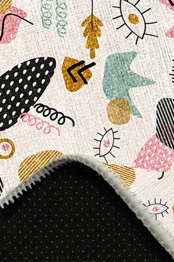 Taren Pamuk Tabanlı Yıkanabilen Kaydırmaz Antibakteriyel Şönil Yuvarlak Halı