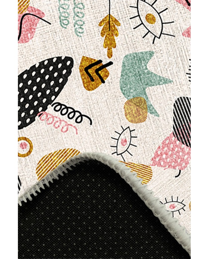 Taren Pamuk Tabanlı Yıkanabilen Kaydırmaz Antibakteriyel Şönil Yuvarlak Halı