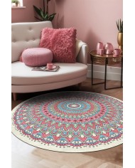 Thum Pamuk Tabanlı Yıkanabilen Kaydırmaz Antibakteriyel Şönil Yuvarlak Halı