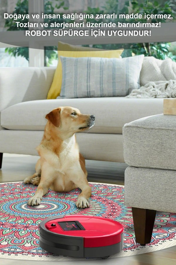 Thum Pamuk Tabanlı Yıkanabilen Kaydırmaz Antibakteriyel Şönil Yuvarlak Halı