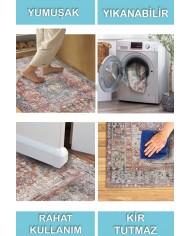 Tolas Desenli Pamuk Tabanlı Yıkanabilen Kaydırmaz Antibakteriyel Şönil Salon Halısı