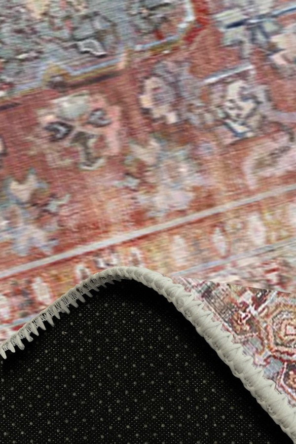 Tolas Desenli Pamuk Tabanlı Yıkanabilen Kaydırmaz Antibakteriyel Şönil Salon Halısı